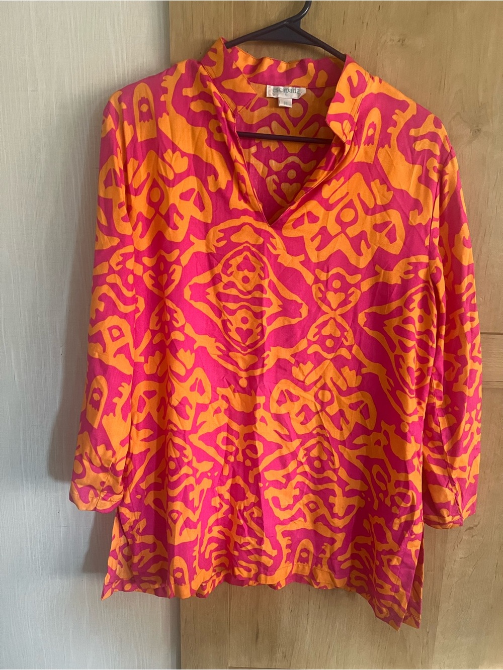 Bright Pink & Orange Printed V-Neck Women’s Tunic Escapada